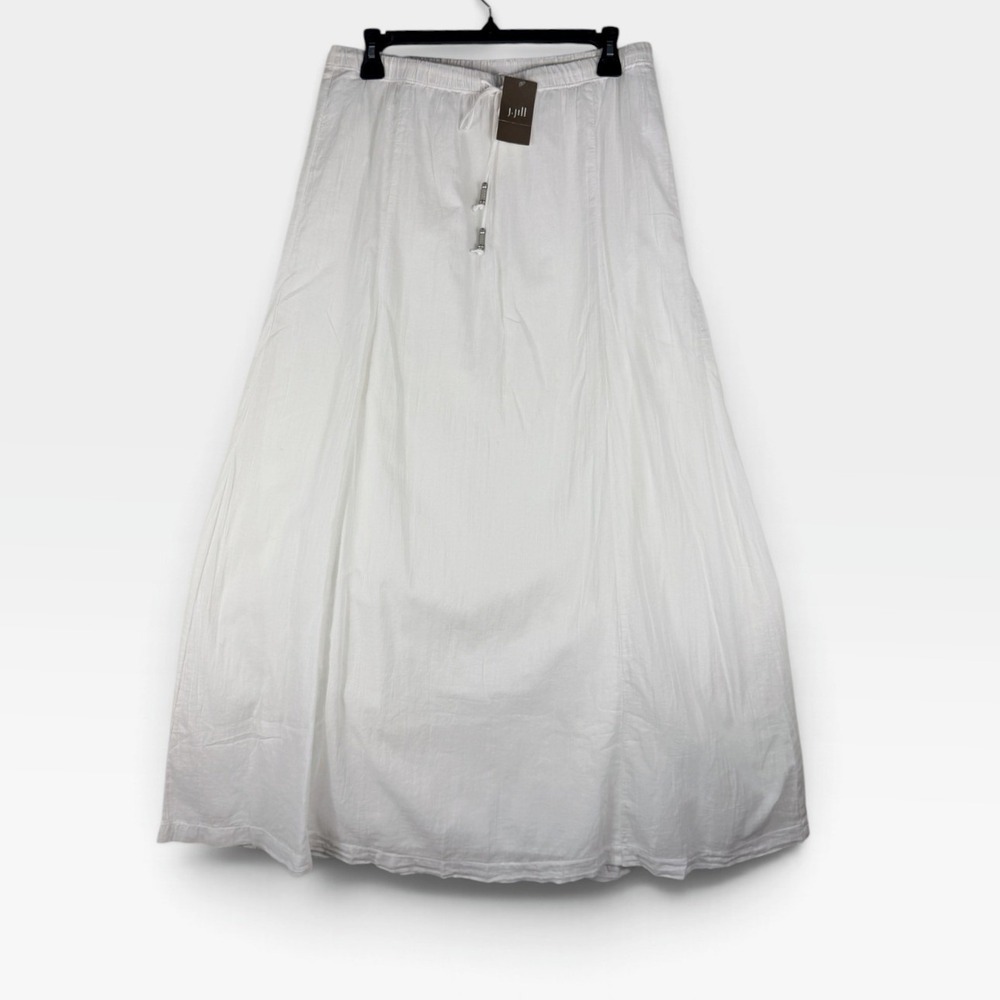 J. Jill Maxi Skirt Cotton Drawstring Womens S Tall White Boho Lined NWT Flaw